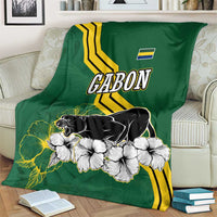 Gabon Blanket with Black Panther Graphic and Hibiscus Flower Design in National Colors