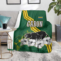 Gabon Blanket with Black Panther Graphic and Hibiscus Flower Design in National Colors