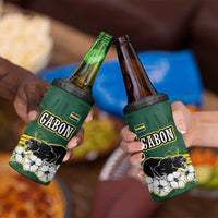 Gabon 4 in 1 Can Cooler Tumbler with Black Panther Graphic and Hibiscus Flower Design in National Colors