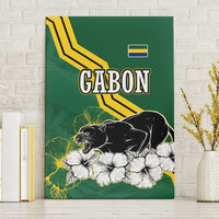 Gabon Canvas Wall Art with Black Panther Graphic and Hibiscus Flower Design in National Colors