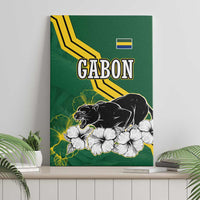 Gabon Canvas Wall Art with Black Panther Graphic and Hibiscus Flower Design in National Colors