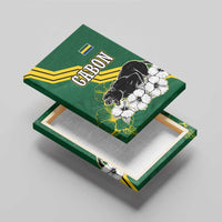 Gabon Canvas Wall Art with Black Panther Graphic and Hibiscus Flower Design in National Colors