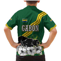 Gabon Family Matching Mermaid Dress and Hawaiian Shirt with Black Panther Graphic and Hibiscus Flower Design in National Colors