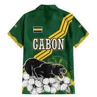 Gabon Family Matching Mermaid Dress and Hawaiian Shirt with Black Panther Graphic and Hibiscus Flower Design in National Colors