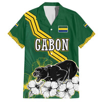 Gabon Family Matching Puletasi and Hawaiian Shirt with Black Panther Graphic and Hibiscus Flower Design in National Colors