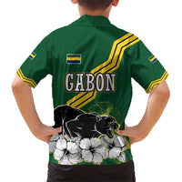 Gabon Family Matching Short Sleeve Bodycon Dress and Hawaiian Shirt with Black Panther Graphic and Hibiscus Flower Design in National Colors