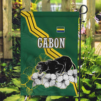 Gabon Garden Flag with Black Panther Graphic and Hibiscus Flower Design in National Colors
