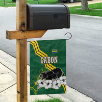 Gabon Garden Flag with Black Panther Graphic and Hibiscus Flower Design in National Colors