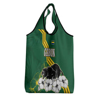 Gabon Grocery Bag with Black Panther Graphic and Hibiscus Flower Design in National Colors