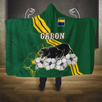Gabon Hooded Blanket with Black Panther Graphic and Hibiscus Flower Design in National Colors