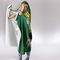 Gabon Hooded Blanket with Black Panther Graphic and Hibiscus Flower Design in National Colors