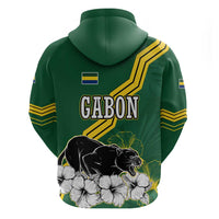Gabon Hoodie with Black Panther Graphic and Hibiscus Flower Design in National Colors