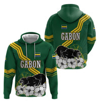 Gabon Hoodie with Black Panther Graphic and Hibiscus Flower Design in National Colors