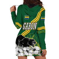 Gabon Hoodie Dress with Black Panther Graphic and Hibiscus Flower Design in National Colors