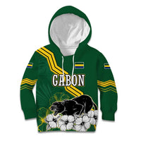 Gabon Kid Hoodie with Black Panther Graphic and Hibiscus Flower Design in National Colors
