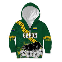 Gabon Kid Hoodie with Black Panther Graphic and Hibiscus Flower Design in National Colors