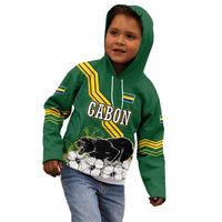 Gabon Kid Hoodie with Black Panther Graphic and Hibiscus Flower Design in National Colors