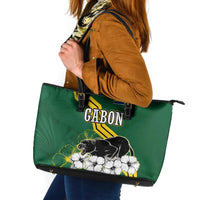 Gabon Leather Tote Bag with Black Panther Graphic and Hibiscus Flower Design in National Colors