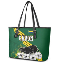 Gabon Leather Tote Bag with Black Panther Graphic and Hibiscus Flower Design in National Colors
