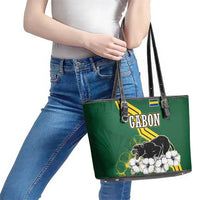 Gabon Leather Tote Bag with Black Panther Graphic and Hibiscus Flower Design in National Colors