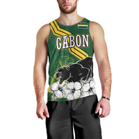 Gabon Men Tank Top with Black Panther Graphic and Hibiscus Flower Design in National Colors