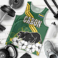 Gabon Men Tank Top with Black Panther Graphic and Hibiscus Flower Design in National Colors
