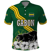 Gabon Polo Shirt with Black Panther Graphic and Hibiscus Flower Design in National Colors