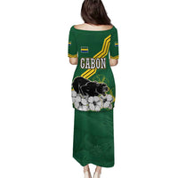 Gabon Puletasi with Black Panther Graphic and Hibiscus Flower Design in National Colors