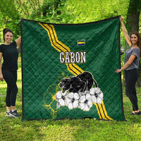 Gabon Quilt with Black Panther Graphic and Hibiscus Flower Design in National Colors