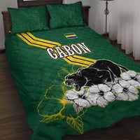 Gabon Quilt Bed Set with Black Panther Graphic and Hibiscus Flower Design in National Colors