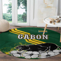 Gabon Round Carpet with Black Panther Graphic and Hibiscus Flower Design in National Colors