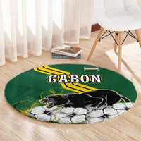 Gabon Round Carpet with Black Panther Graphic and Hibiscus Flower Design in National Colors