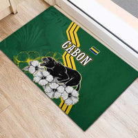 Gabon Rubber Doormat with Black Panther Graphic and Hibiscus Flower Design in National Colors