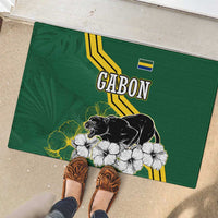 Gabon Rubber Doormat with Black Panther Graphic and Hibiscus Flower Design in National Colors