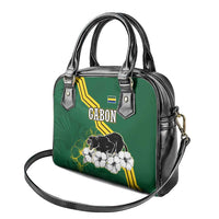 Gabon Shoulder Handbag with Black Panther Graphic and Hibiscus Flower Design in National Colors