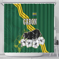 Gabon Shower Curtain with Black Panther Graphic and Hibiscus Flower Design in National Colors