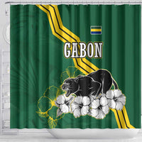 Gabon Shower Curtain with Black Panther Graphic and Hibiscus Flower Design in National Colors