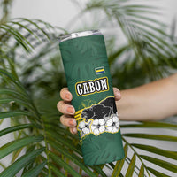 Gabon Skinny Tumbler with Black Panther Graphic and Hibiscus Flower Design in National Colors