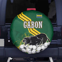 Gabon Spare Tire Cover with Black Panther Graphic and Hibiscus Flower Design in National Colors