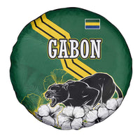 Gabon Spare Tire Cover with Black Panther Graphic and Hibiscus Flower Design in National Colors