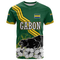 Gabon T Shirt with Black Panther Graphic and Hibiscus Flower Design in National Colors