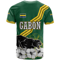 Gabon T Shirt with Black Panther Graphic and Hibiscus Flower Design in National Colors
