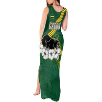 Gabon Tank Maxi Dress with Black Panther Graphic and Hibiscus Flower Design in National Colors