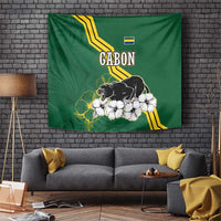 Gabon Tapestry with Black Panther Graphic and Hibiscus Flower Design in National Colors