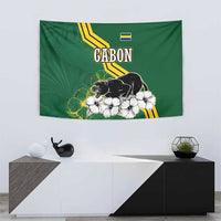Gabon Tapestry with Black Panther Graphic and Hibiscus Flower Design in National Colors
