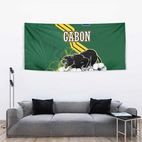 Gabon Tapestry with Black Panther Graphic and Hibiscus Flower Design in National Colors