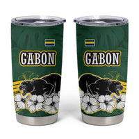 Gabon Tumbler Cup with Black Panther Graphic and Hibiscus Flower Design in National Colors