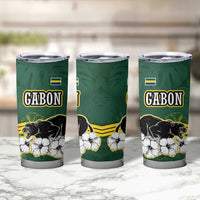 Gabon Tumbler Cup with Black Panther Graphic and Hibiscus Flower Design in National Colors