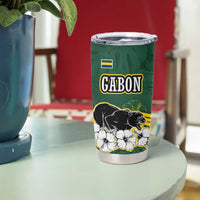 Gabon Tumbler Cup with Black Panther Graphic and Hibiscus Flower Design in National Colors