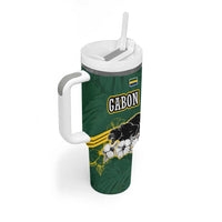 Gabon Tumbler With Handle with Black Panther Graphic and Hibiscus Flower Design in National Colors